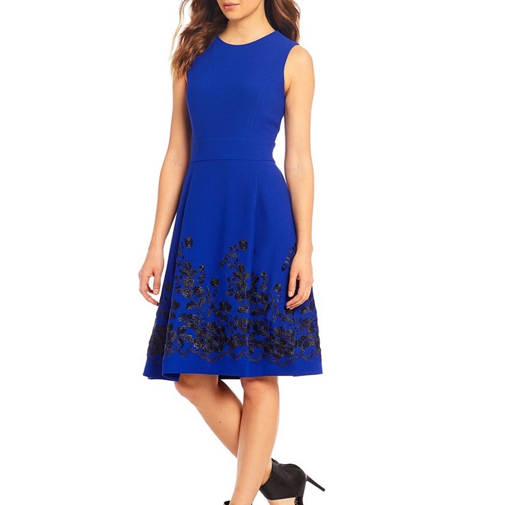 Women's Sleeveless Floral Embroidered Fit and Flar